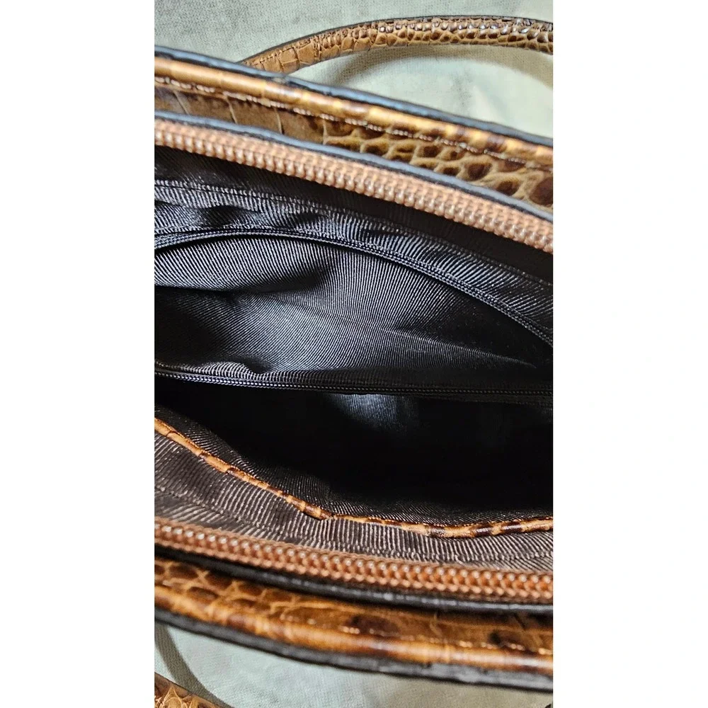 Etienne Aigner Brown Crocodile Embossed Leather Satchel Handbag 72071